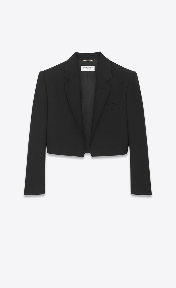 Cropped Jacket Black Wool and Silk