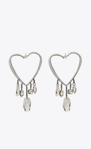 dangling oversized rhinestone heart earrings in metal