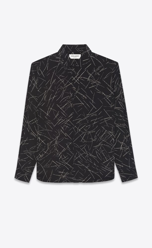 yves collar classic shirt in calligraphy crepe de chine