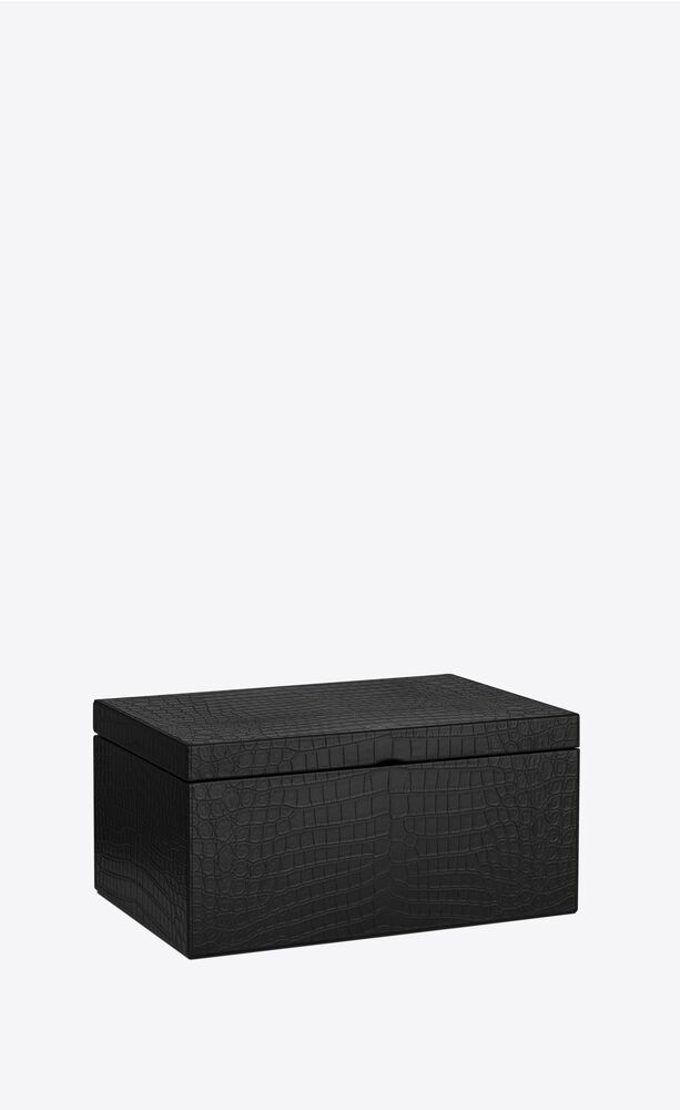 medium crocodile-embossed leather box