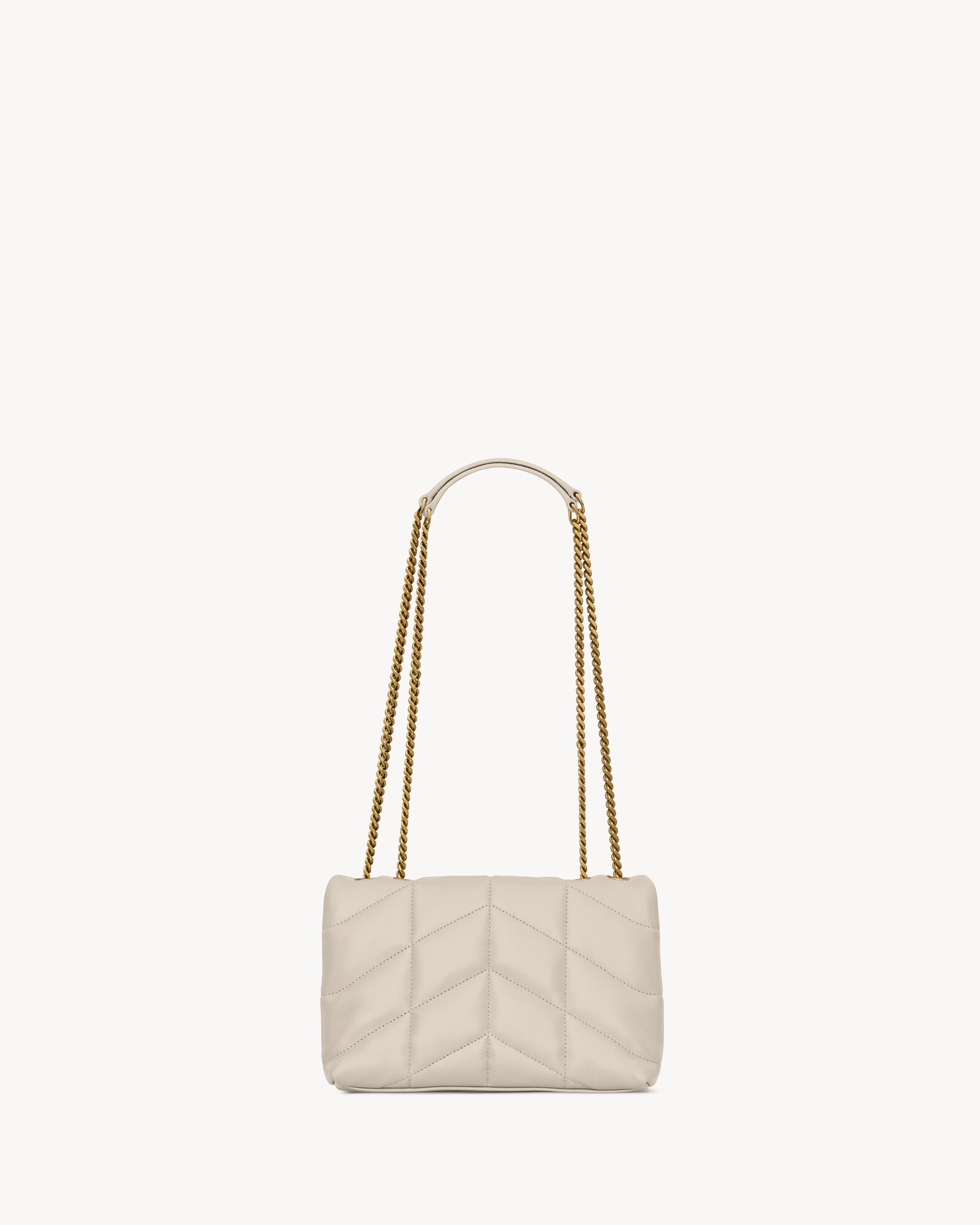 YSL 25S LOULOU PUFFER MM 29 IN SMOKEY TAUPE CALFSKIN SILVER HARDWRE
