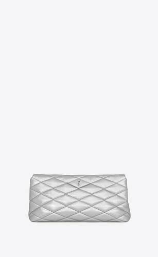 sade puffer envelope clutch in crinkled lamé leather