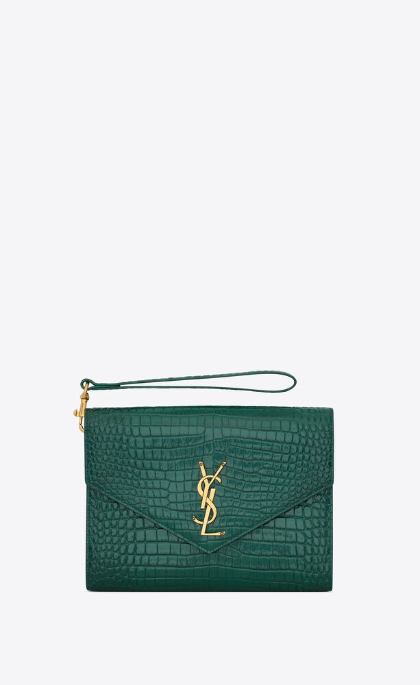cassandre flap pouch in crocodile-embossed shiny leather