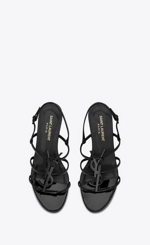 cassandra nu pieds en cuir verni et monogramme noir