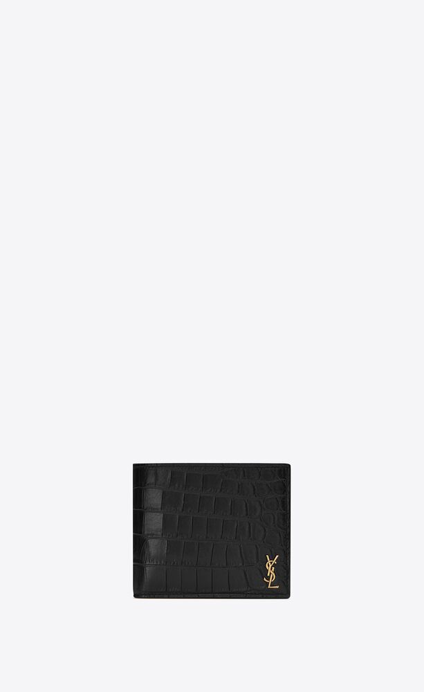 tiny cassandre east/west wallet with coin purse in crocodile-embossed matte leather