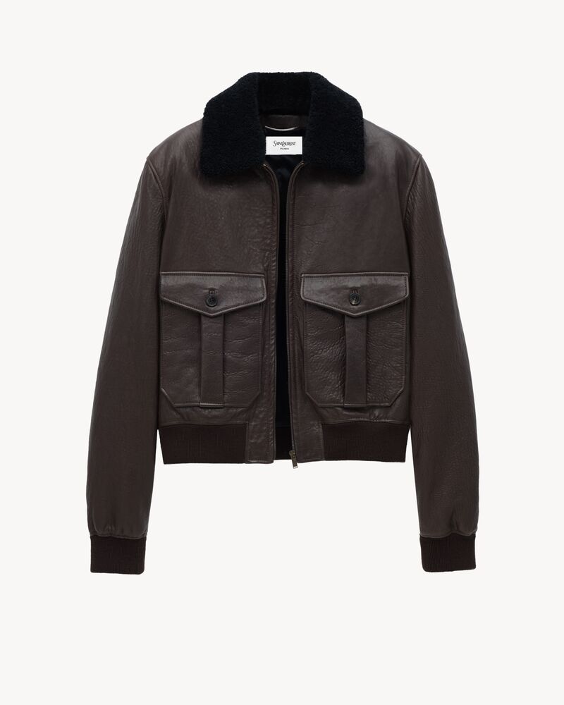 bomber jacket in bubbled lambskin and shearling