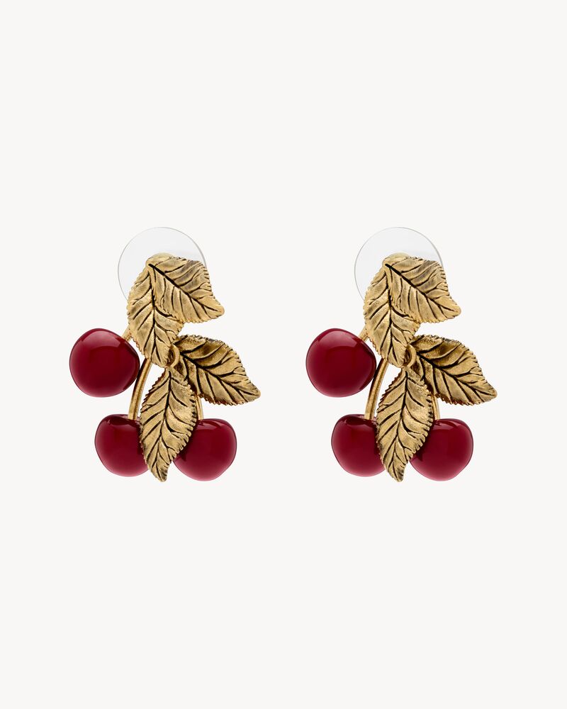 cherry earrings in enamel and metal