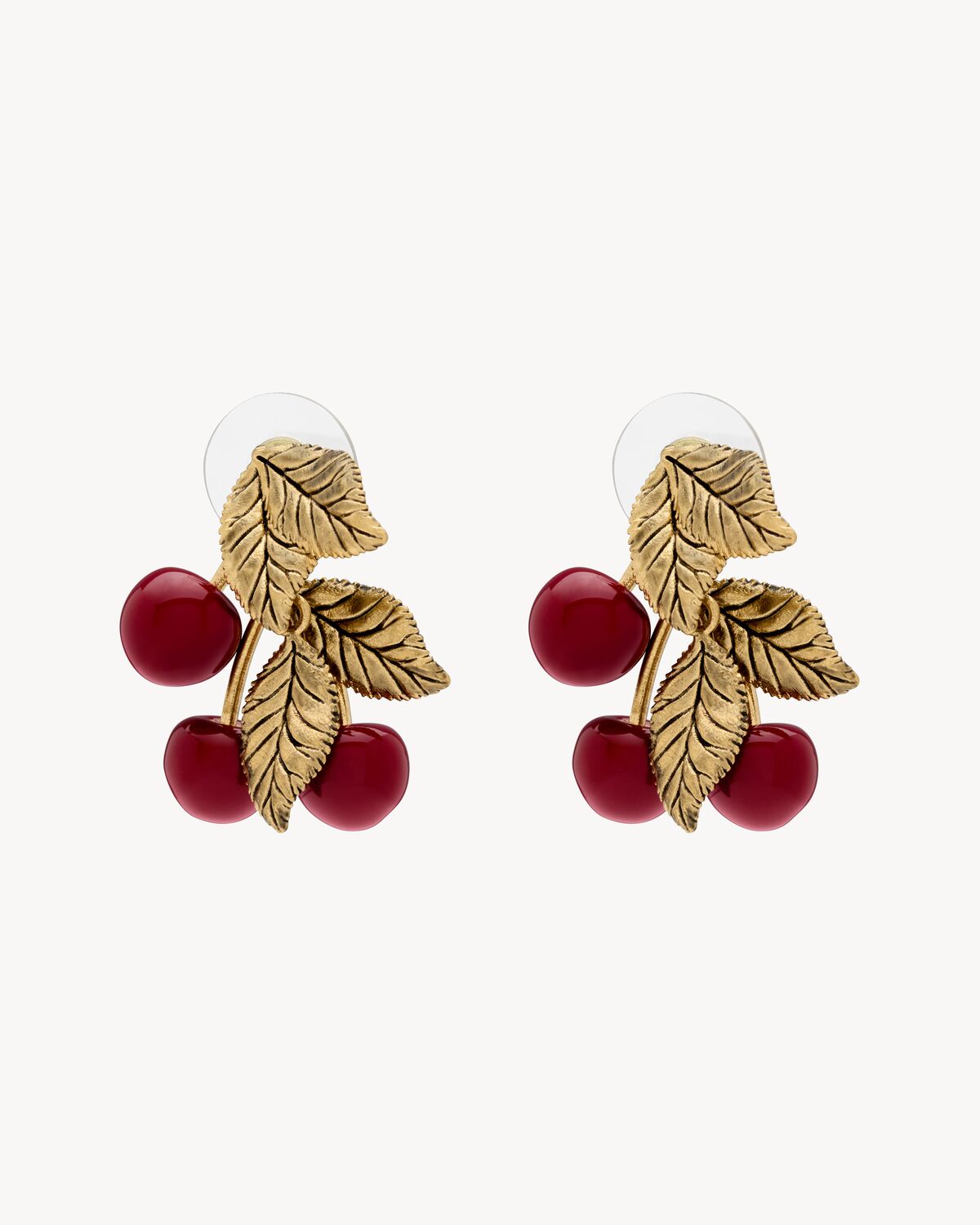 cherry earrings in enamel and metal