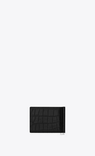 Saint Laurent YSL Plaque Zip-Around Wallet - Black for Men