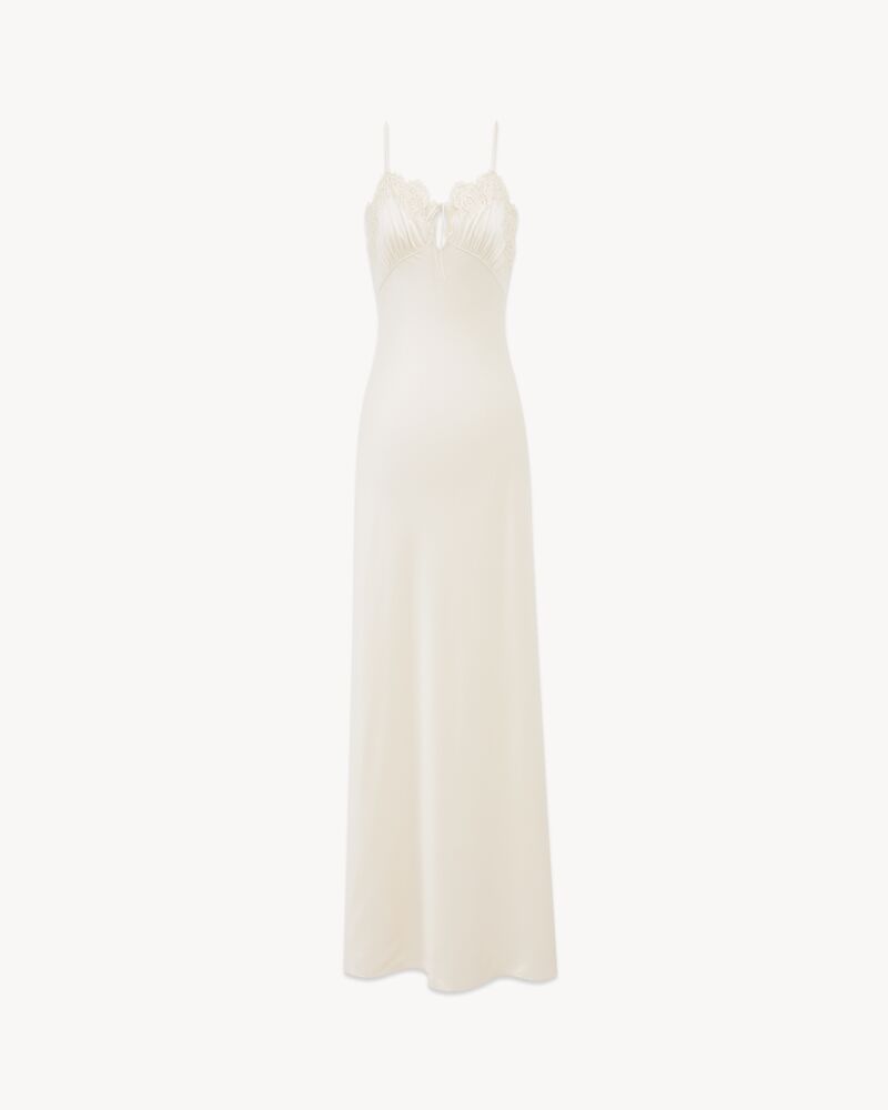 long slip dress in silk satin and lace