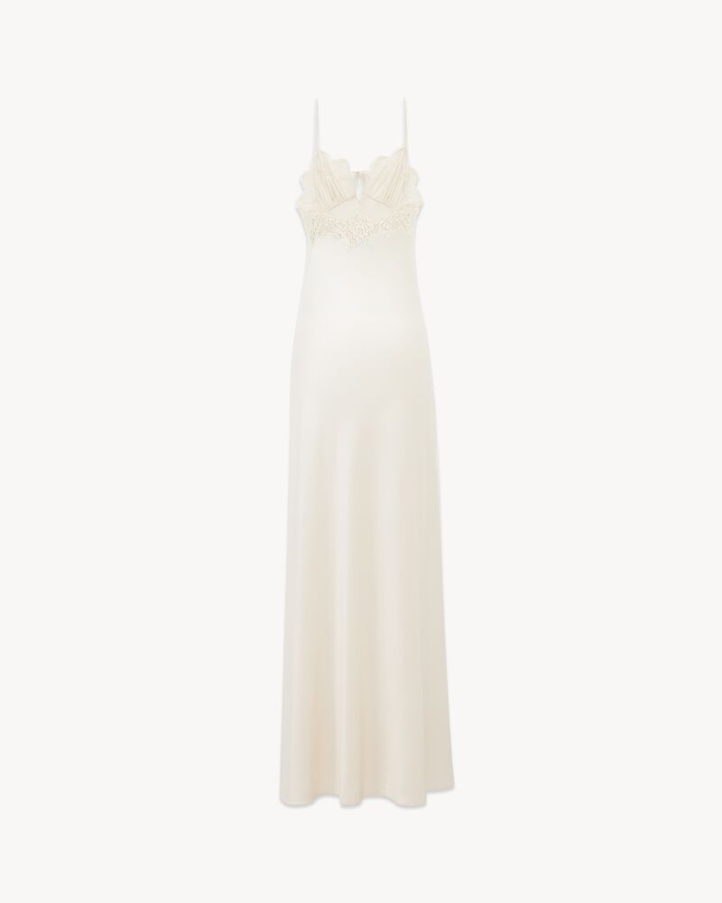 long slip dress in silk satin and lace