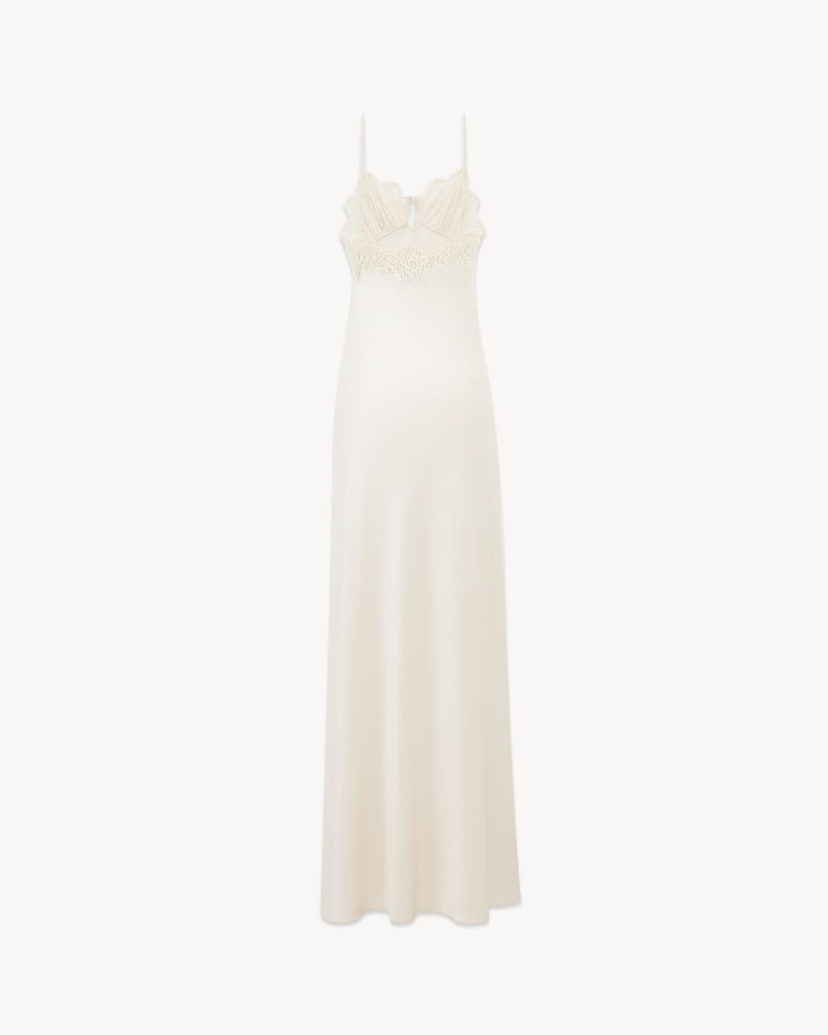 long slip dress in silk satin and lace