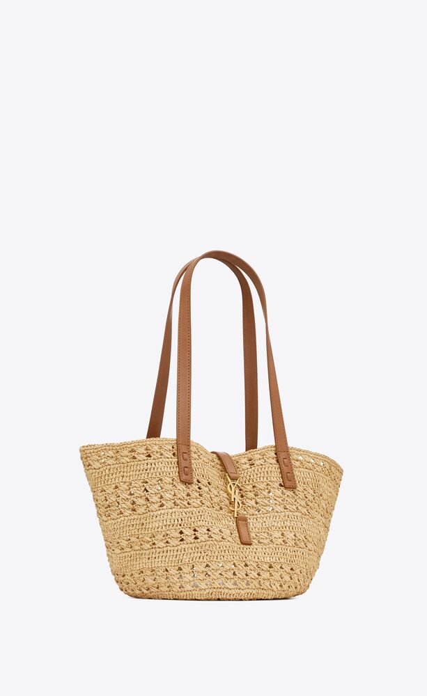 Panier small bag in crochet raffia and smooth leather | Saint Laurent | YSL.com