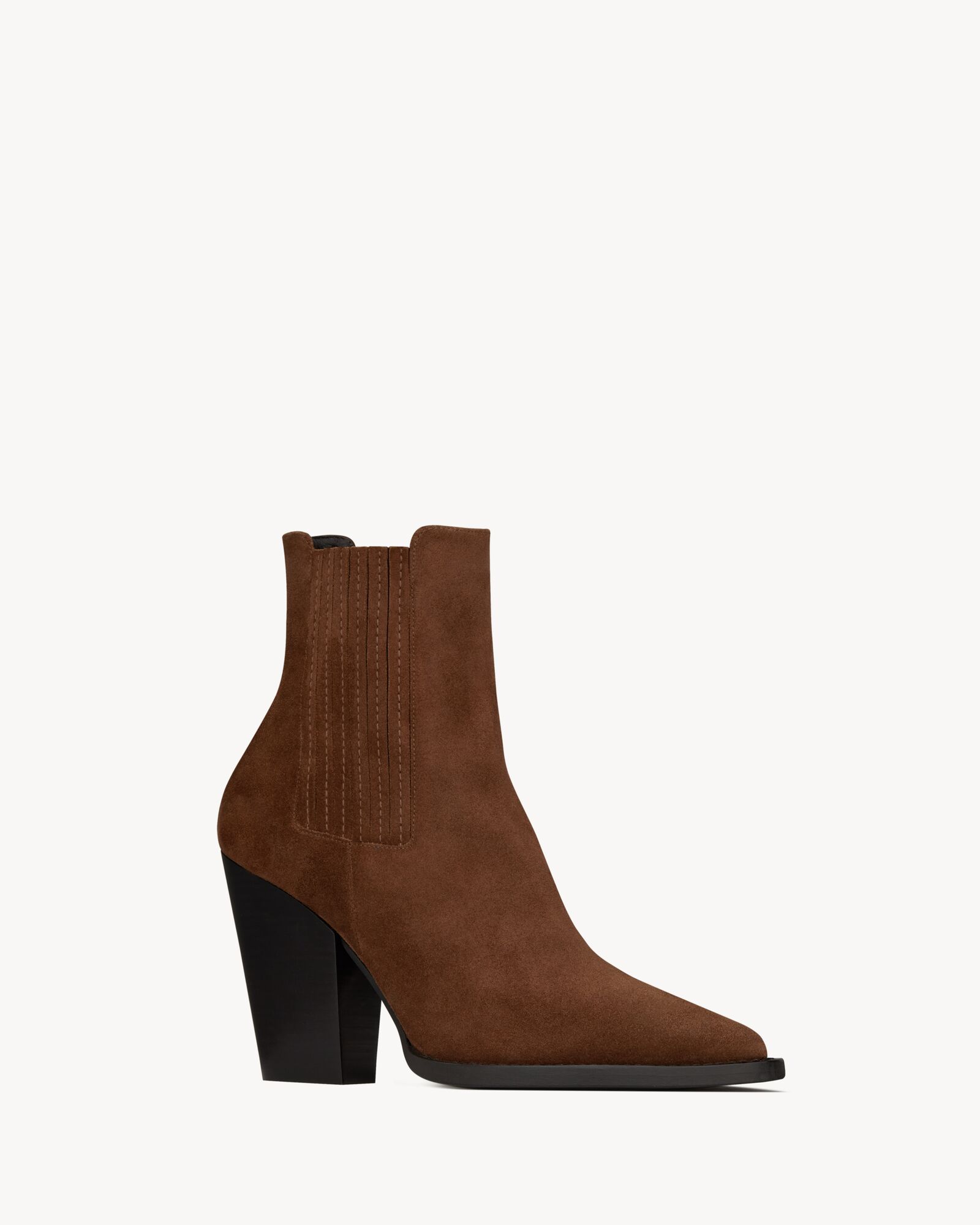 YSL 26S ZIPPERED HEELED BOOTS IN DUSTY BROWN CALFSKIN