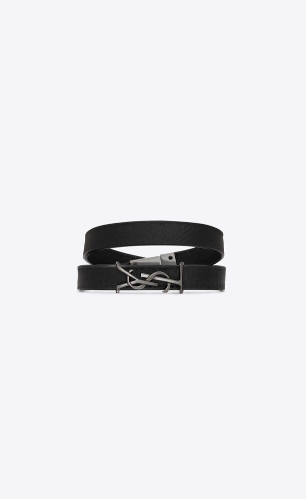 opyum double-wrap bracelet in lacquered leather and metal