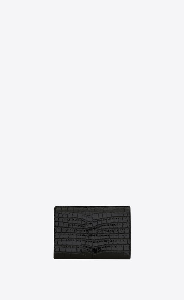 cassandre small envelope wallet in shiny crocodile-embossed leather 