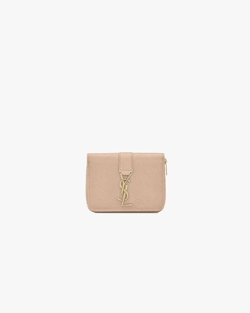 ysl line compact zippered wallet in grained leather