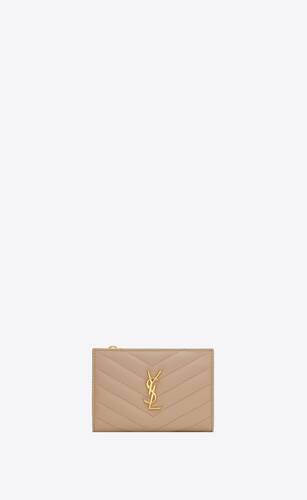 Saint Laurent Cassandre Matelasse Zipped Fragments Card Case De Poudre  Embossed Fog in Calfskin Leather with Gold-tone - US