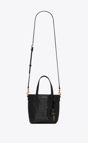 mini toy shopping saint laurent in crocodile-embossed leather