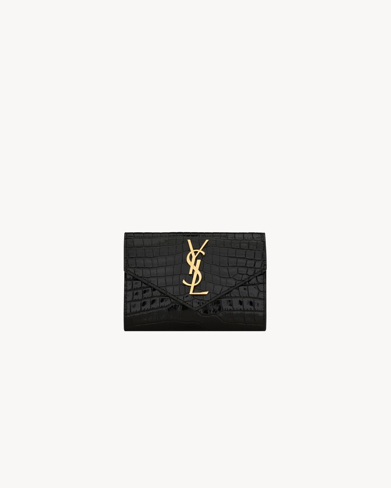 Cassandre small envelope wallet in shiny crocodile-embossed leather
