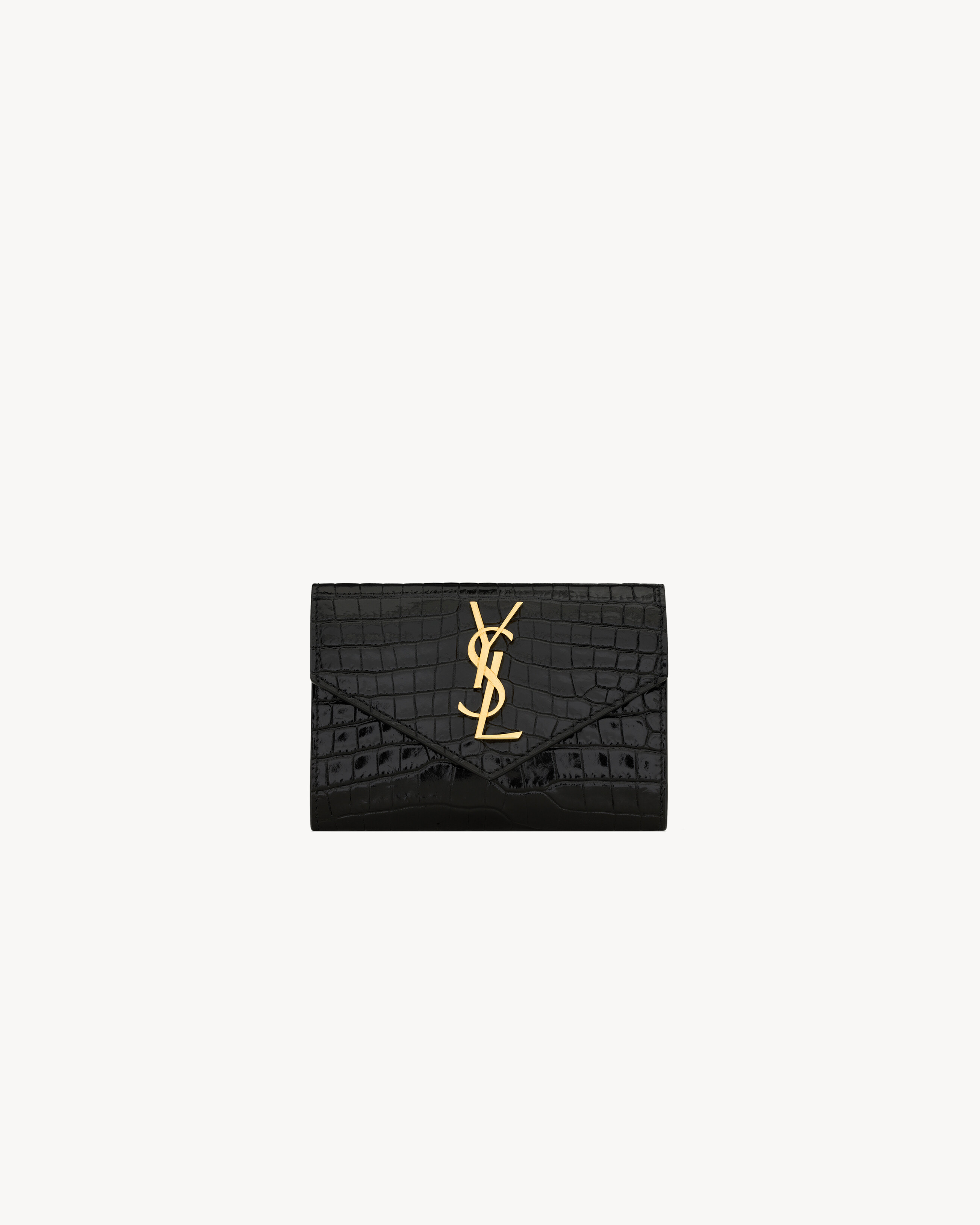 Cassandre small envelope wallet in shiny crocodile-embossed leather