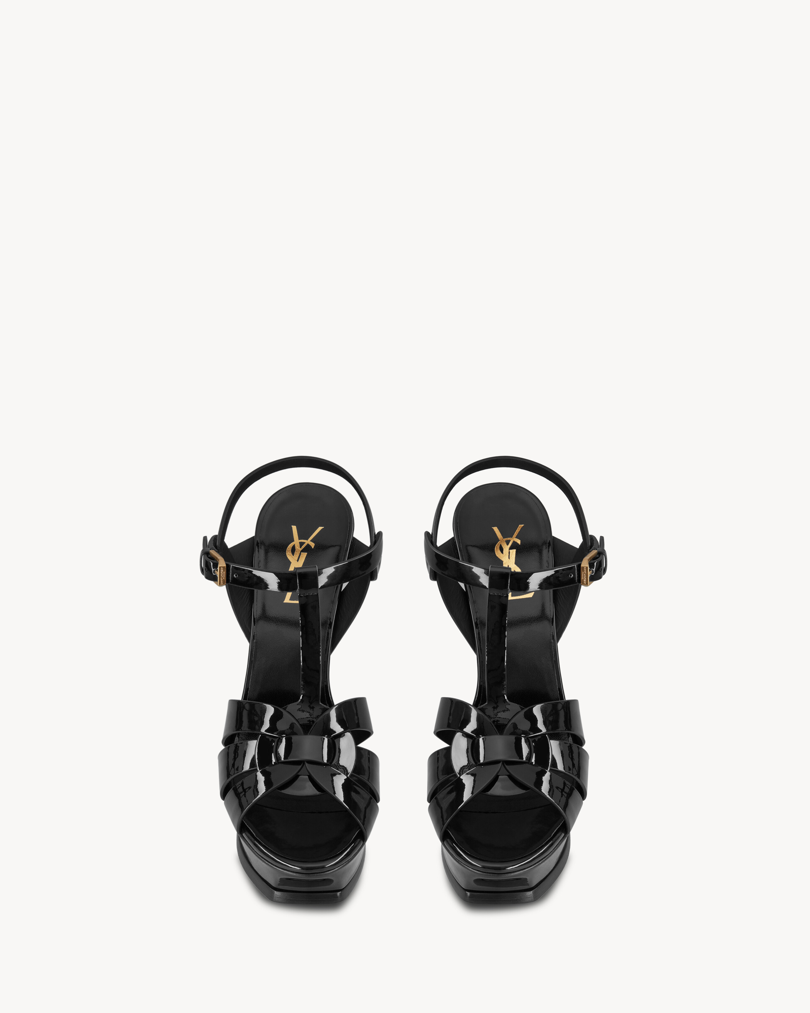 TRIBUTE platform sandals in patent leather in Black Saint