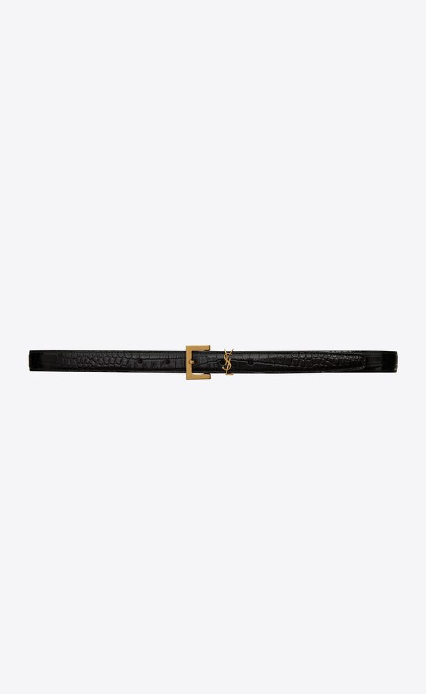 cassandre thin belt with square buckle in crocodile-embossed leather