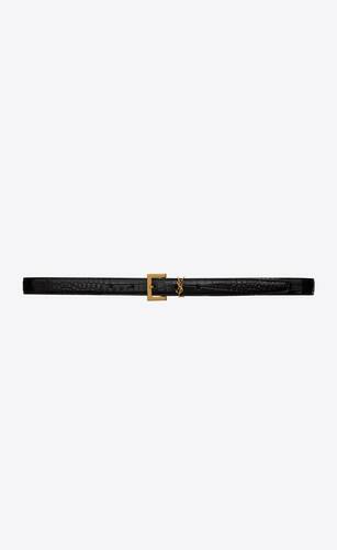 cassandre thin belt with square buckle in crocodile embossed leather