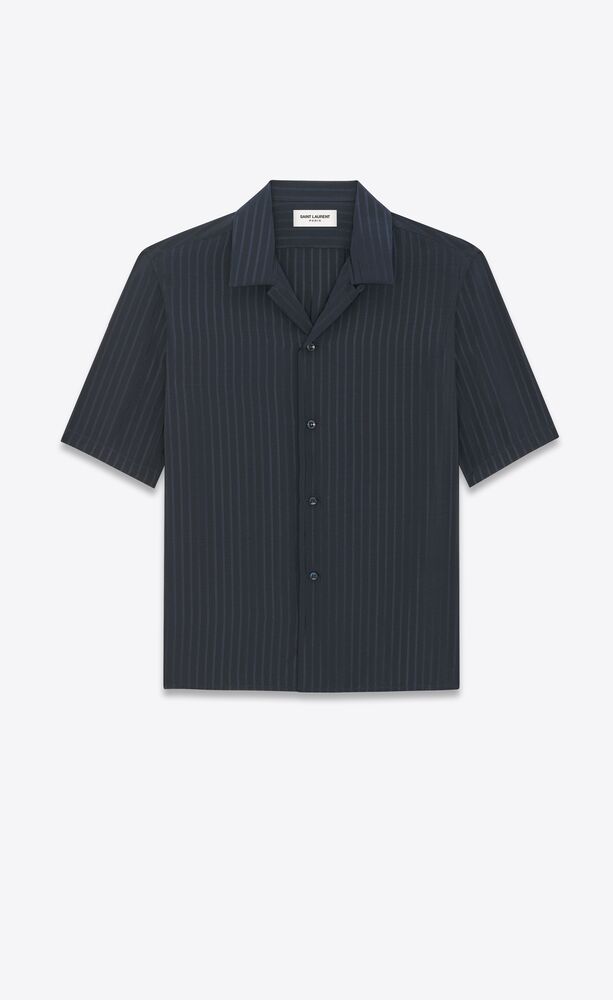 shark-collar shirt in matte and shiny striped silk