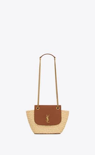 mini manon in raffia and aged vegetable-tanned leather