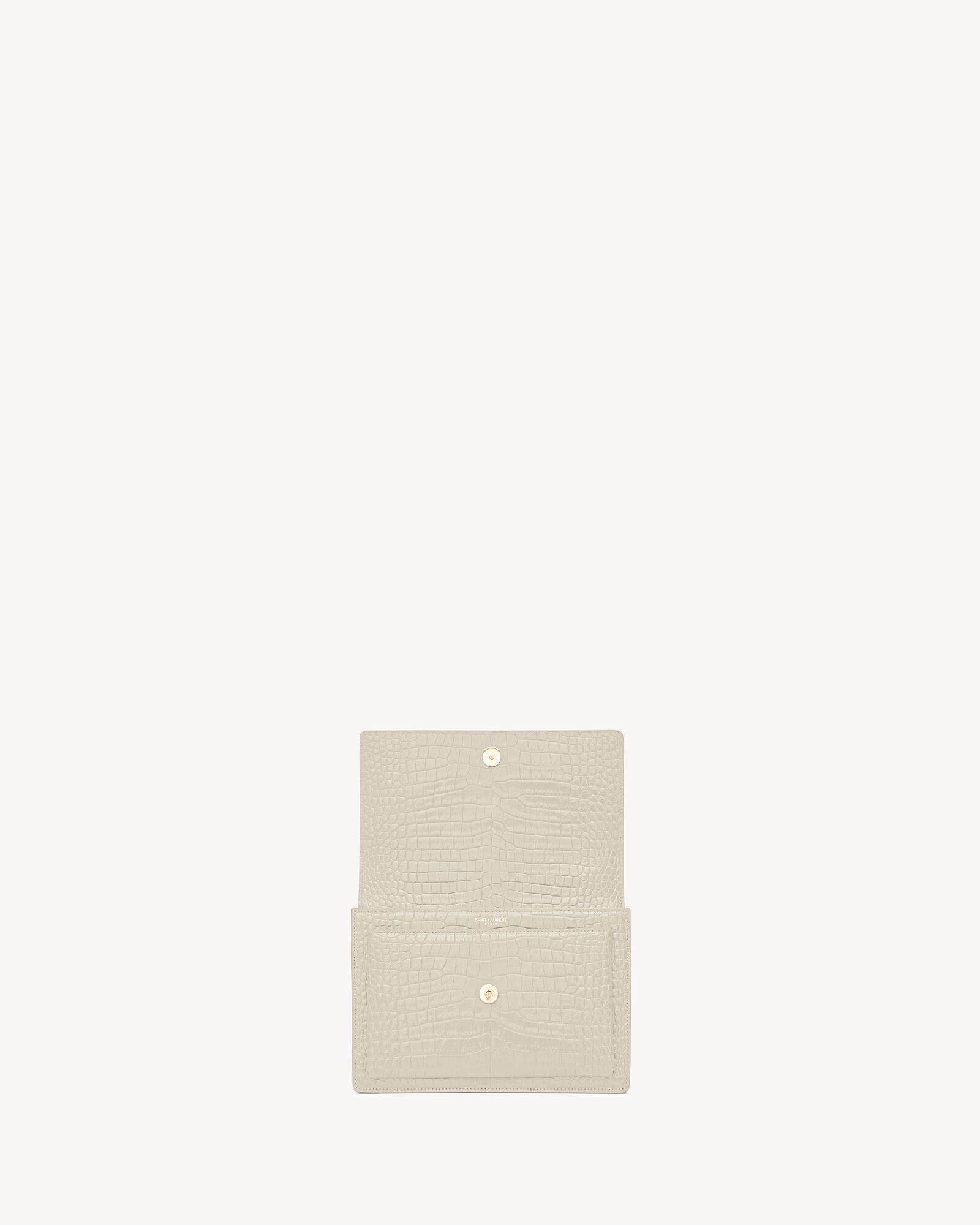 YSL 25S SUNSET MEDIUM 22 IN IVORY CROCODILE-EMBOSSED SHINY CALFSKIN GOLD HARDWARE