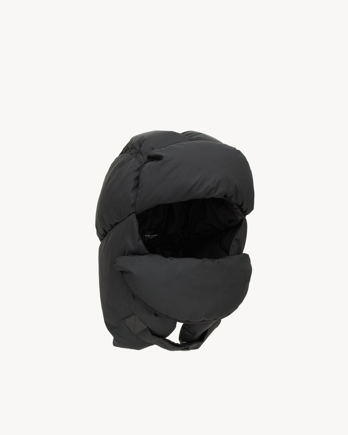 trapper hat in nylon, wool, cashmere, and leather