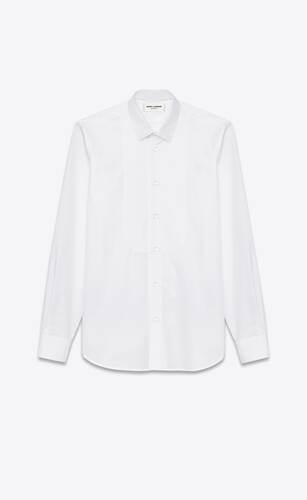 pique plastron yves collar shirt in white cotton poplin