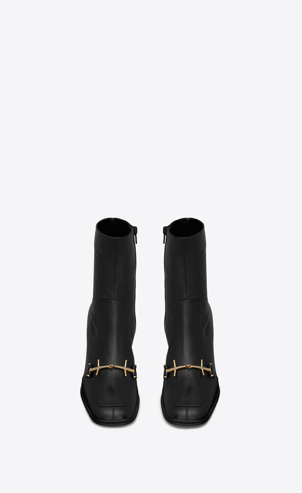 Gucci Boot Mens 9 Black with Horsebit Chain, 2 stacked block heel, side zip