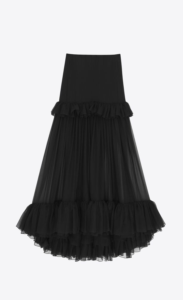 RUFFLED LONG SKIRT IN SILK | Saint Laurent | YSL.com