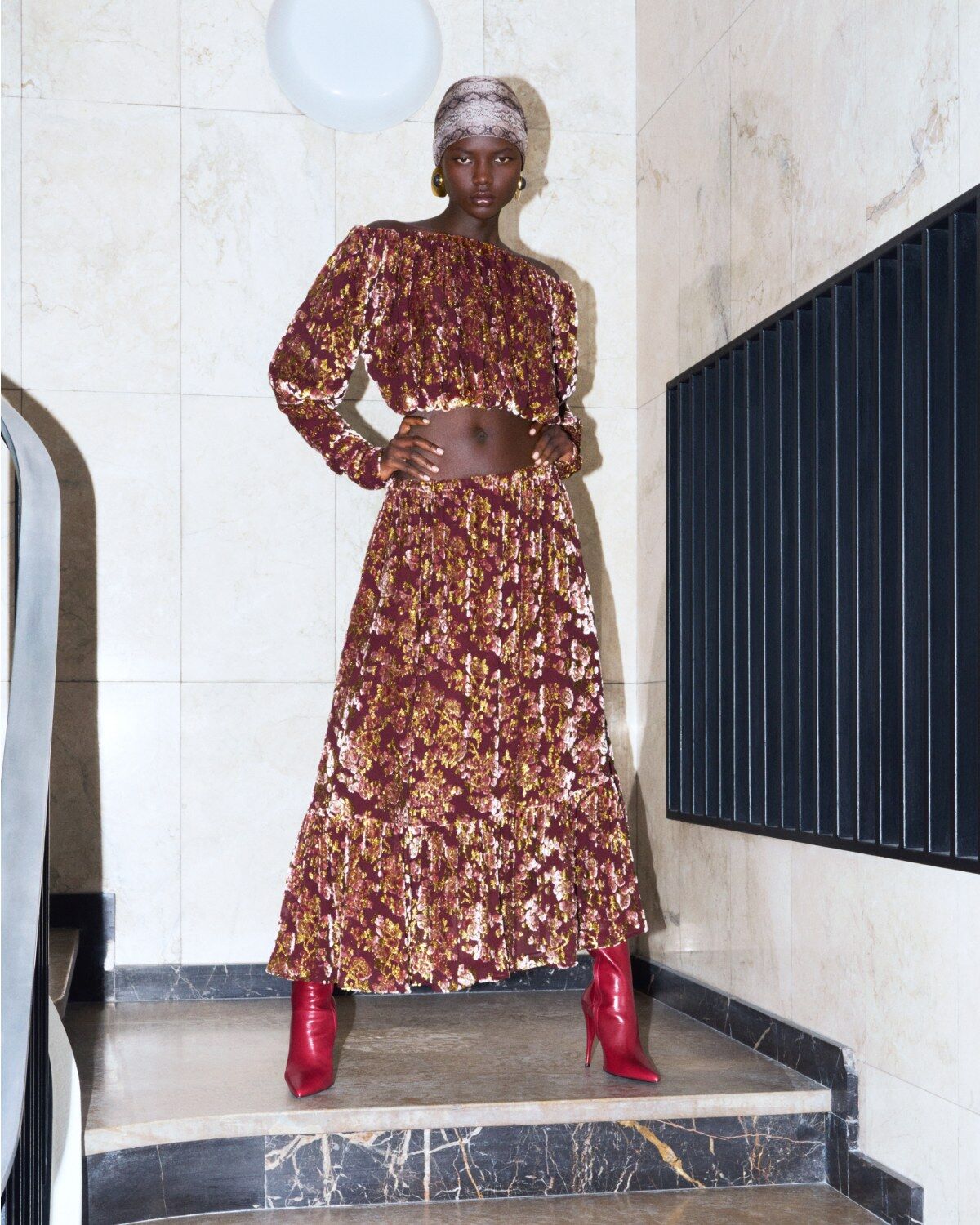 ruffled skirt in lamé dévoré velvet