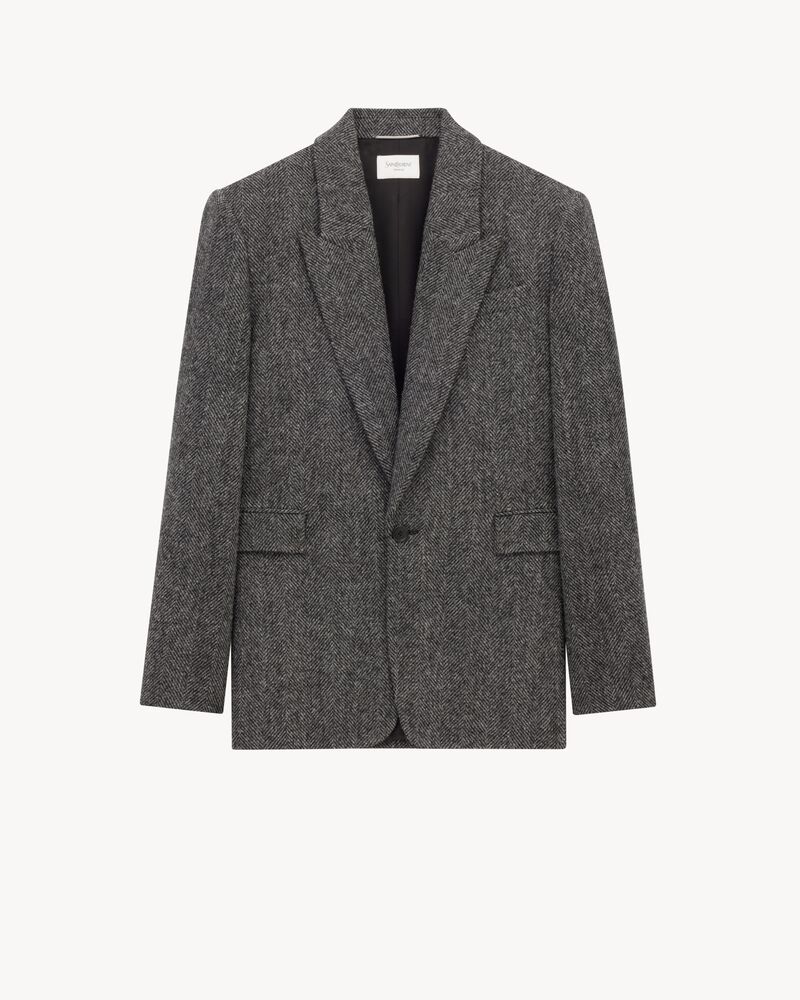 jacket in brushed herringbone wool
