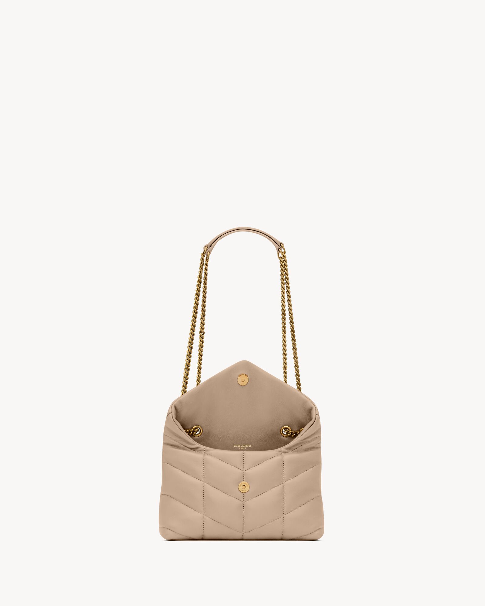 YSL 25S LOULOU PUFFER GM 35 IN BLANC VINTAGE CALFSKIN GOLD HARDWRE