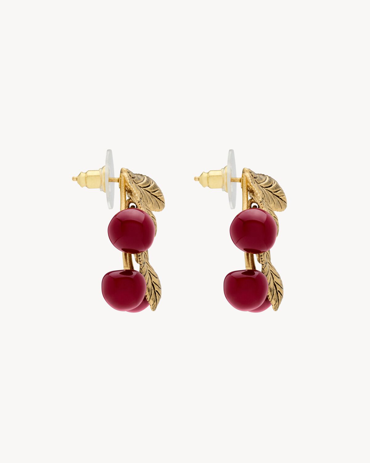 cherry earrings in enamel and metal