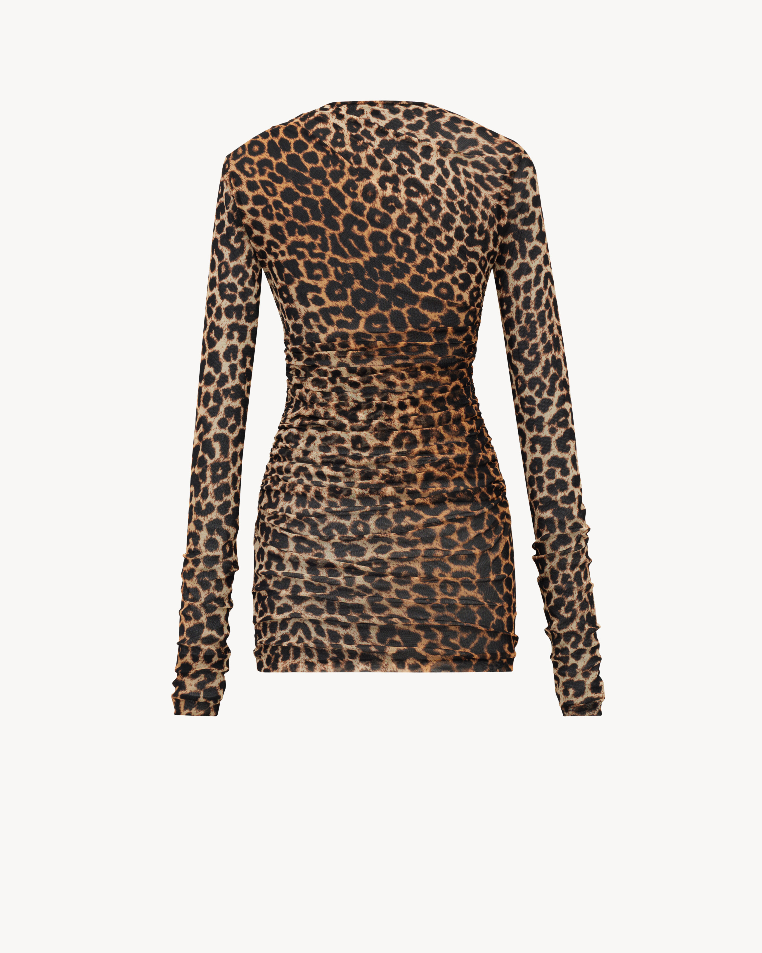 Summer Leopard Jersey Dress Ruched Mini Dress In Leopard Tulle Jersey In Brown Saint Laurent Summer Leopard Jersey Dress Ruched Mini Dress In Leopard Tulle Jersey In Brown Saint Laurent