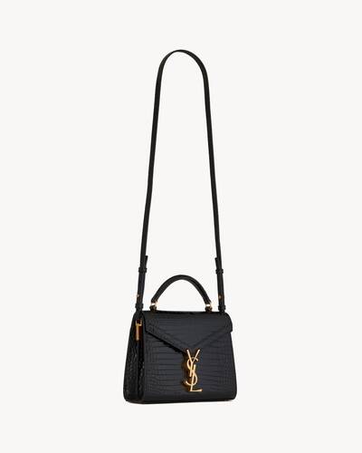 cassandra mini top handle bag in crocodile-embossed shiny leather