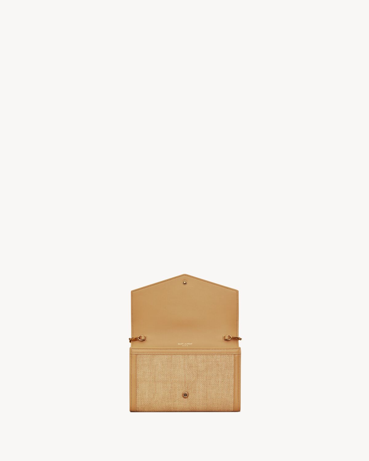 uptown chain wallet in micro raffia