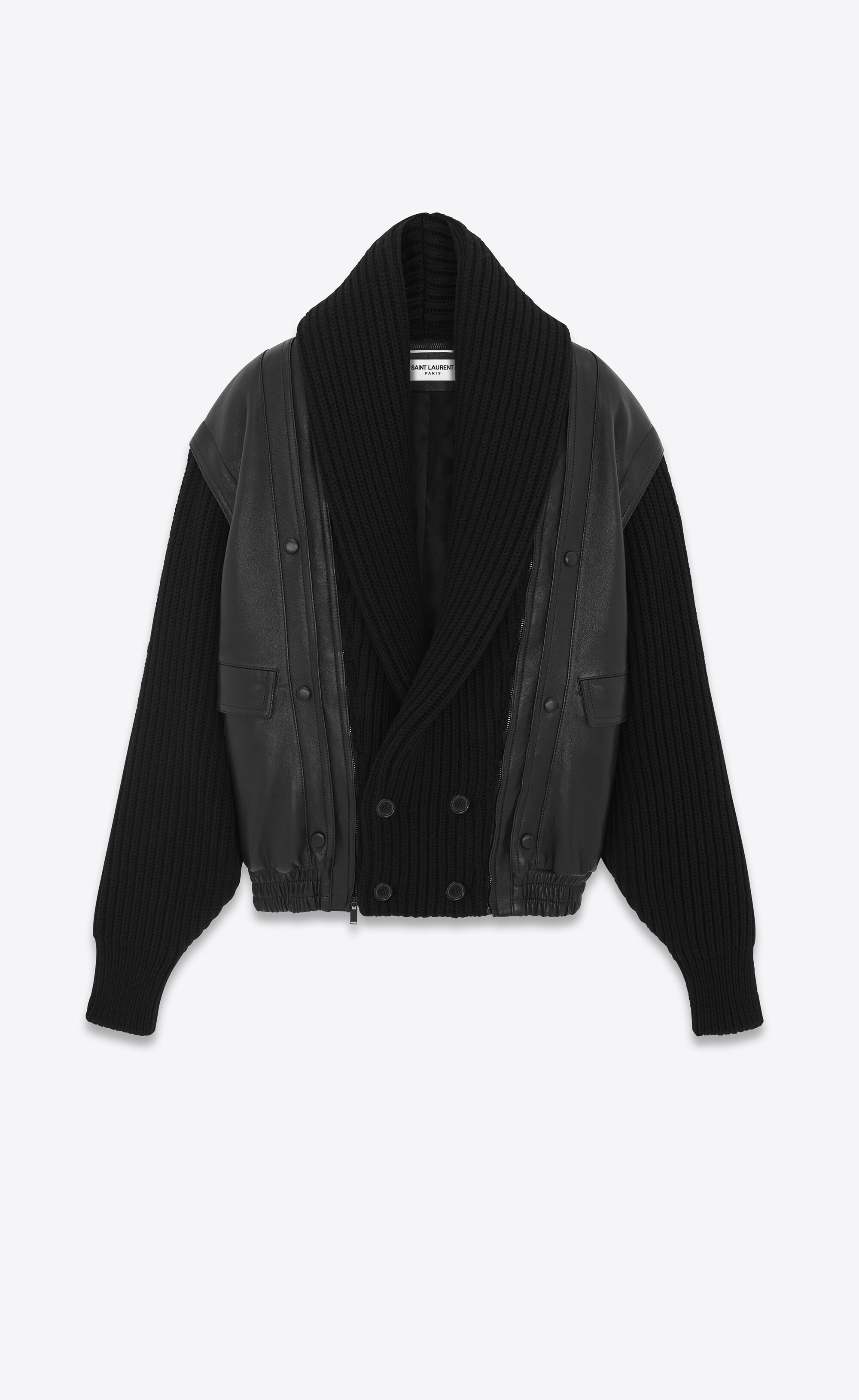 Shawl-neck jacket in lambskin and ribbed wool | Saint Laurent | YSL