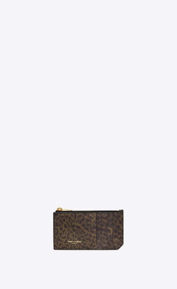 SAINT LAURENT YSL Monogram Patent Leather Card Holder In Leopard Print