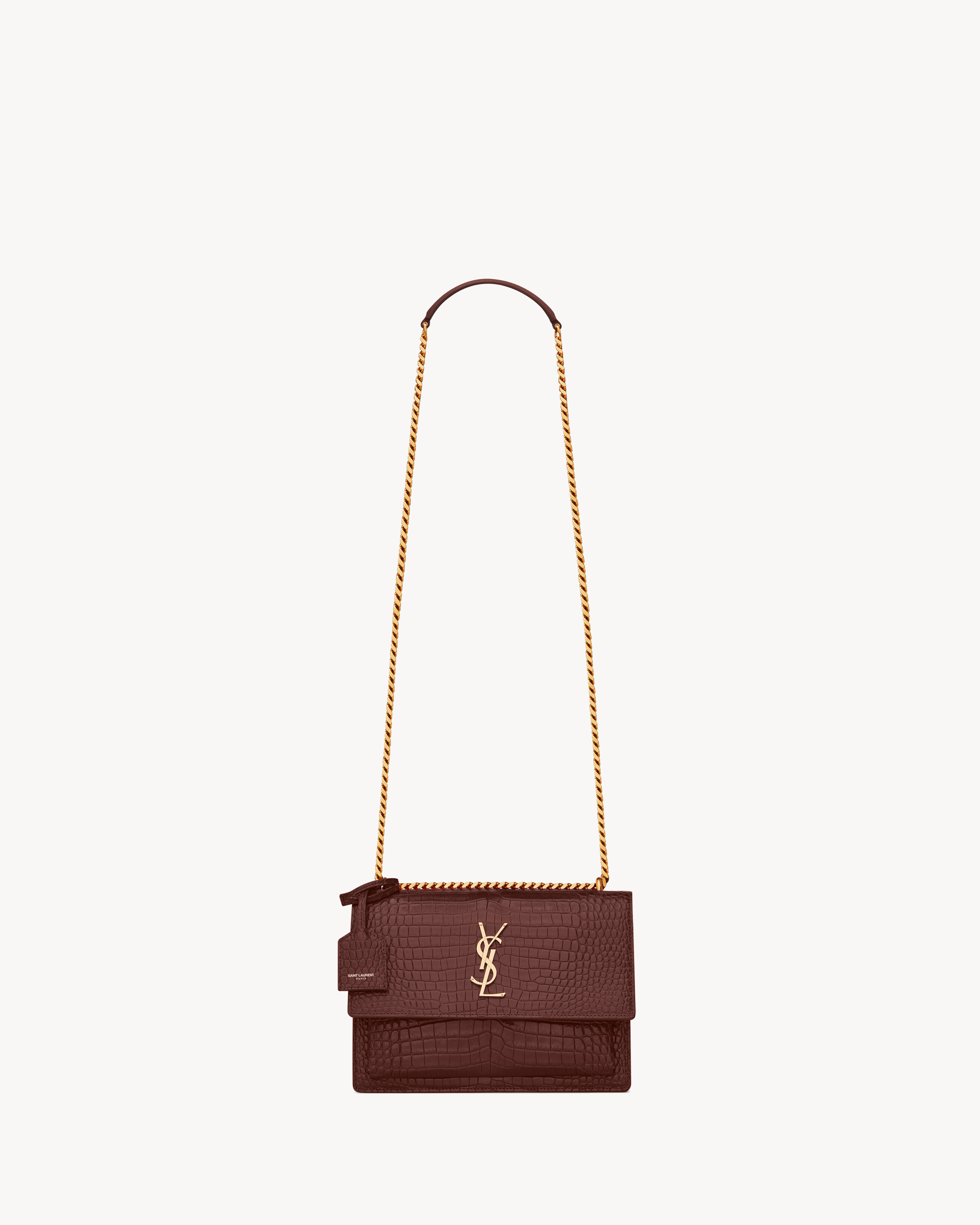 SUNSET Medium tasche aus glanzleder mit krokodilledereffekt