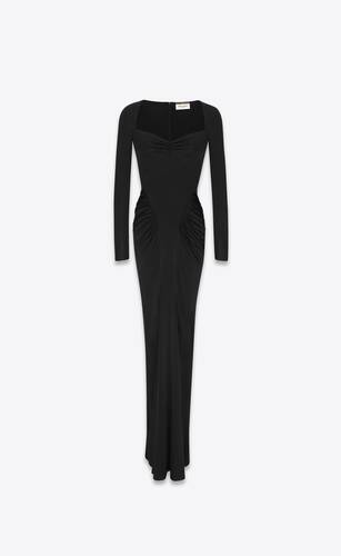Femme Vêtements Robes Robes longues décontractées et dété Robe longue boutonnée en double sablé Saint Laurent en coloris Noir 