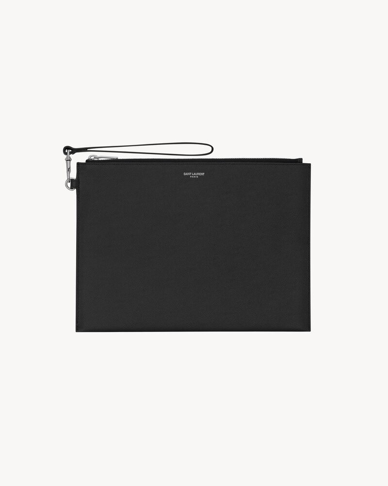 Saint Laurent Paris Tablet-Tasche mit Reißverschluss aus Leder mit Grain-de-Poudre-Prägung