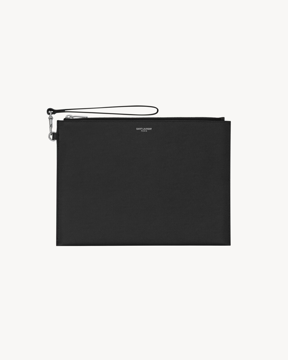 Saint Laurent Paris zipped tablet holder in grain de poudre-leather