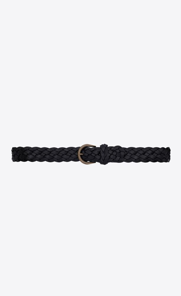 croissant de lune buckle braided belt in vegetable-tanned leather