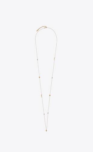 ysl, heart and rhinestone long necklace in metal